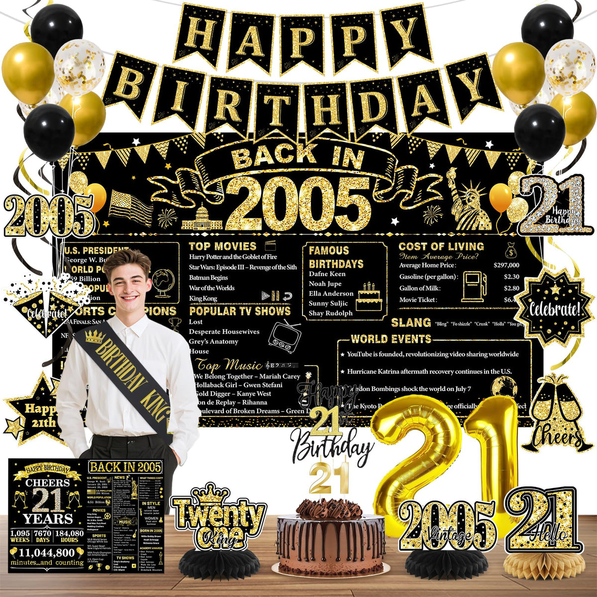 PopularLdo 21st birthday backdrop with retro 'Back in 2005' design for memorable photos.