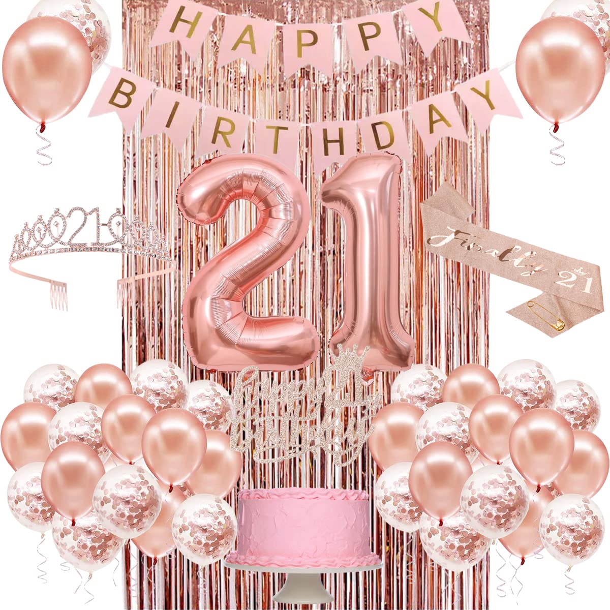 PopularLdo rose gold 21st balloon, 40-inch centerpiece for milestone photos.