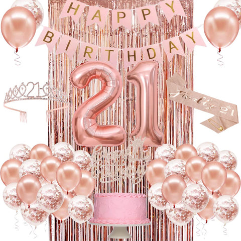 PopularLdo rose gold 21st balloon, 40-inch centerpiece for milestone photos.