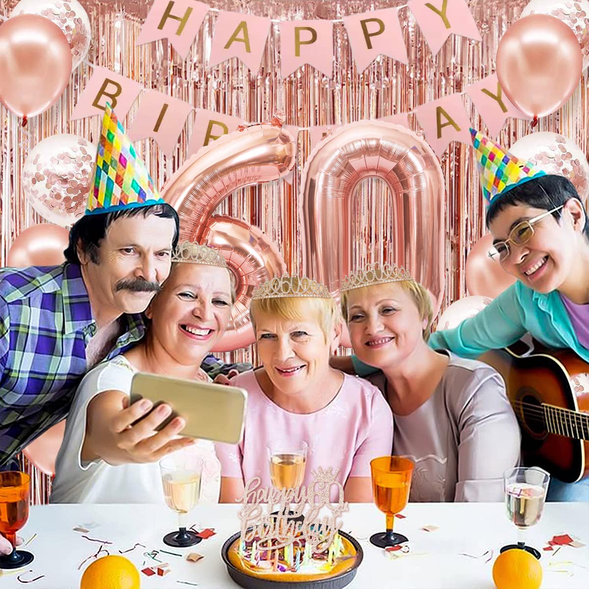 PopularLdo rose gold 60 number balloon (40 inch) as a bold centerpiece.