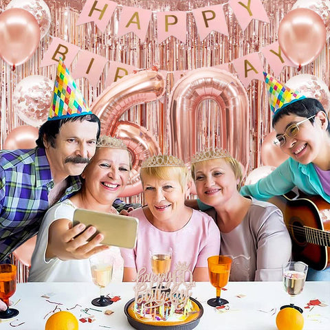 PopularLdo rose gold 60 number balloon (40 inch) as a bold centerpiece.