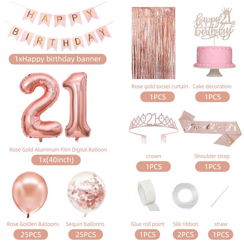 PopularLdo rose gold sash for the 21st birthday adds glittery elegance.