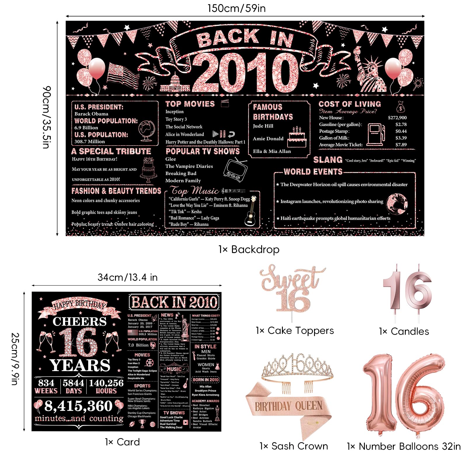 PopularLdo Sweet 16 black and rose gold balloons create a chic backdrop for photos.