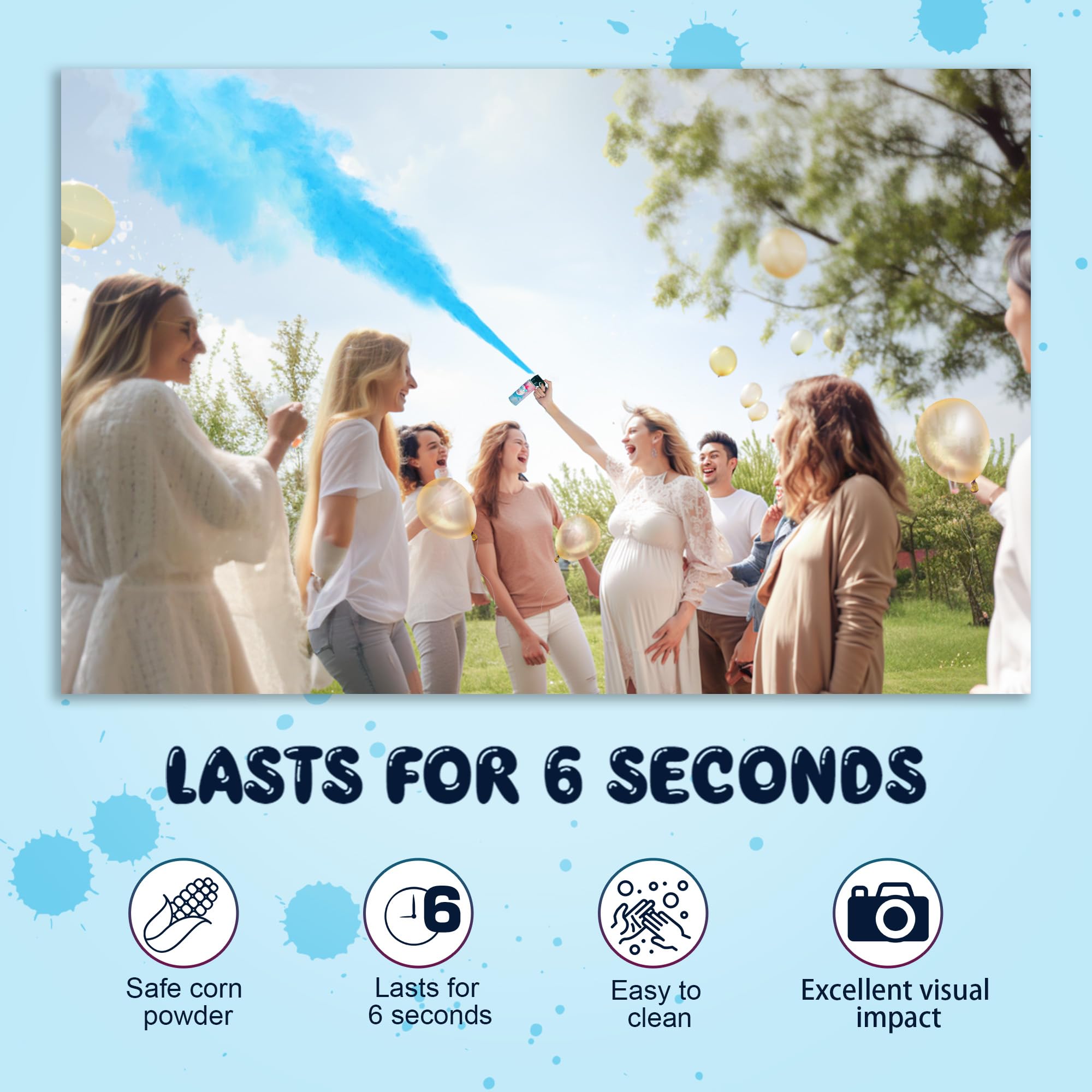 POPUPARTY reveal moment with blue burst and bright lighting for photos.