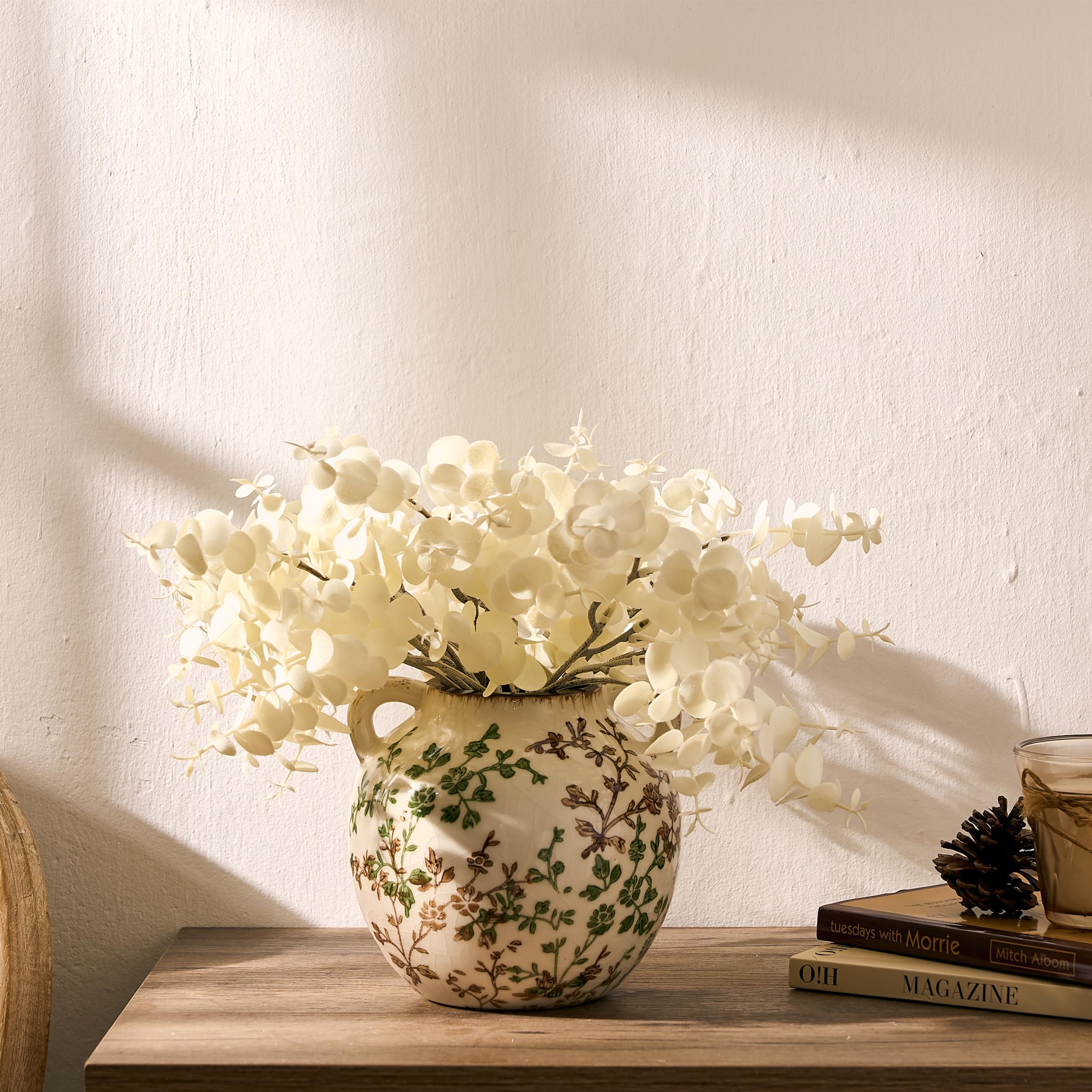 PORCER green-beige vase ideal for compact shelf displays.