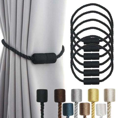 Porlau 6-pack black strong magnetic curtain tiebacks securing drapes with a soft touch