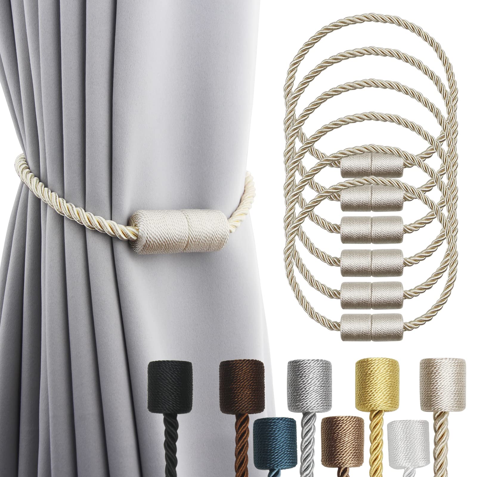 Porlau beige magnetic curtain tieback in full view for tidy drapery