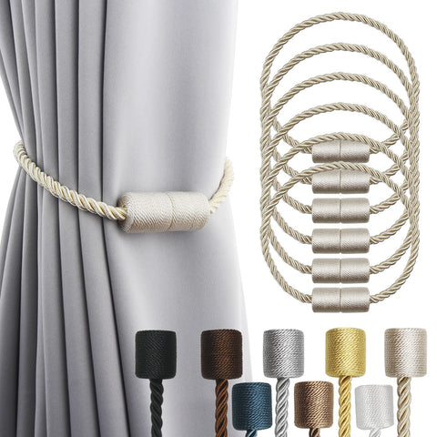 Porlau beige magnetic curtain tieback in full view for tidy drapery