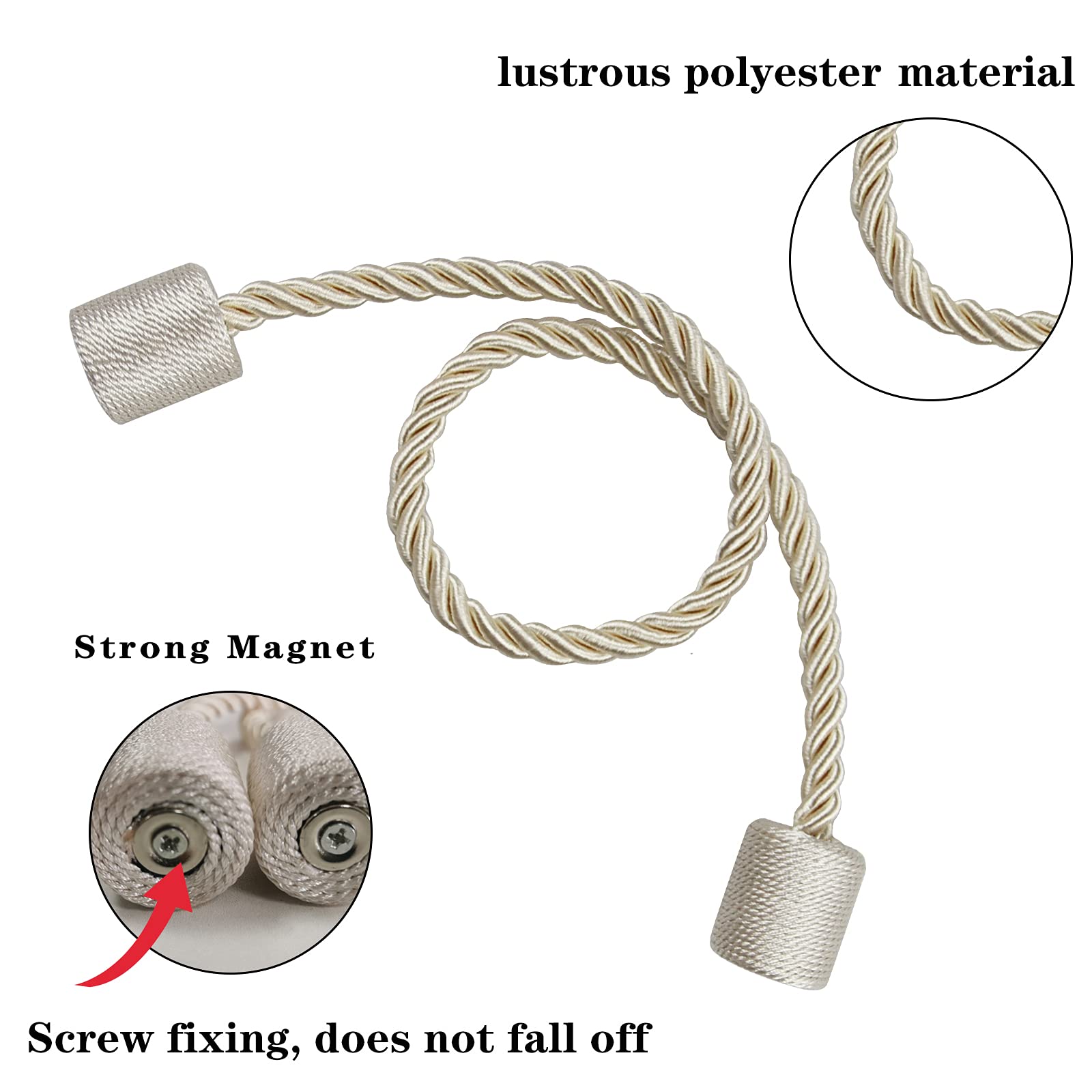 Porlau beige magnetic tieback with screw fixed magnet for secure hold