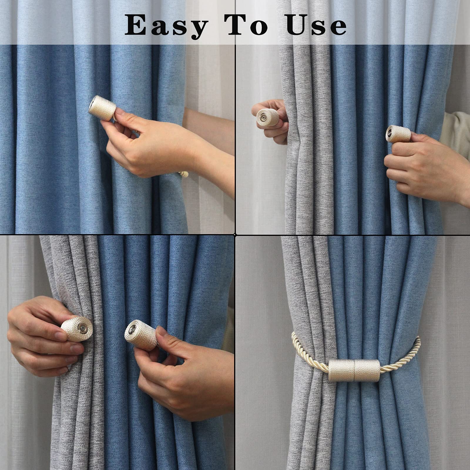 Porlau beige tiebacks on curtains demonstrate versatile fit and easy adjustability