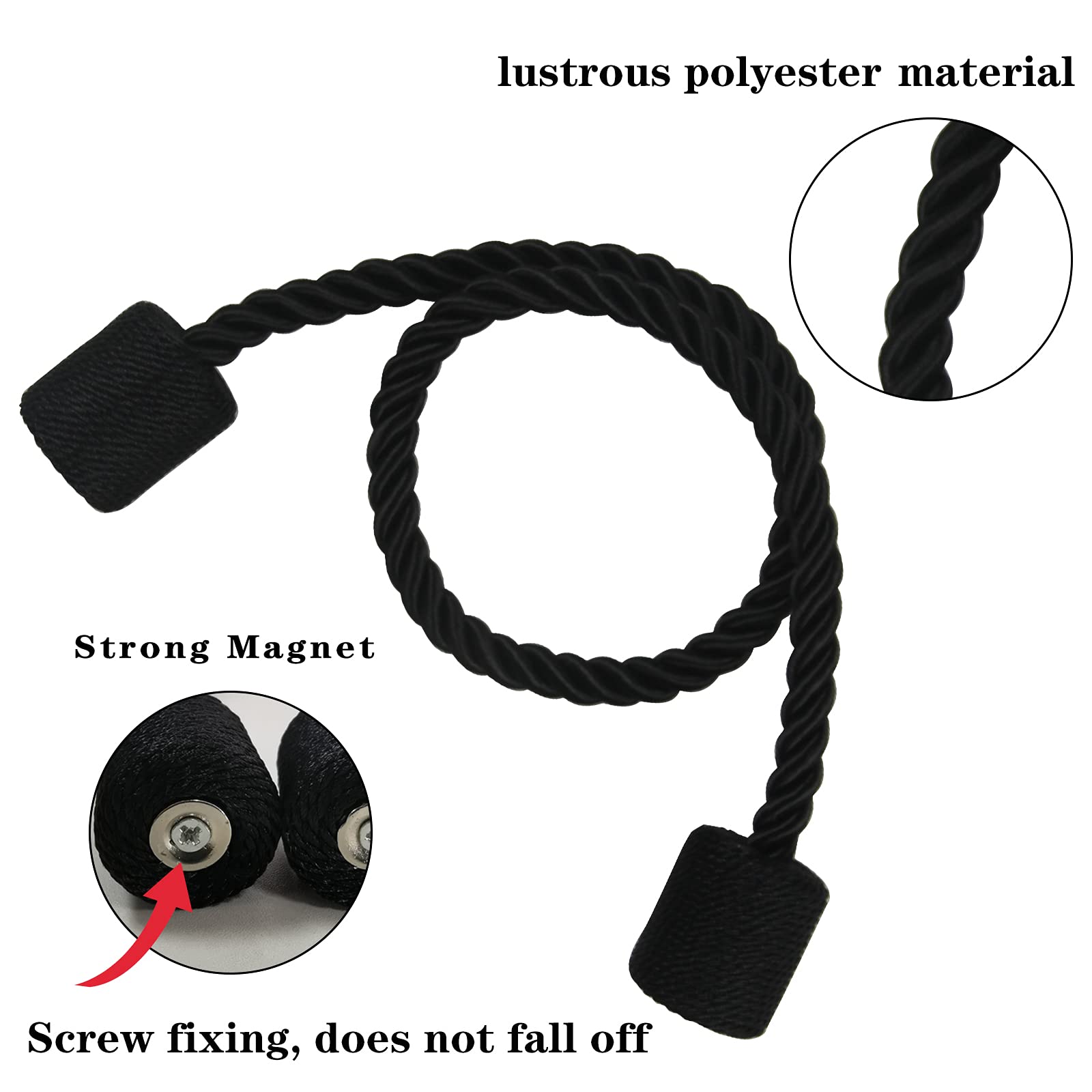 Porlau black magnetic curtain holdbacks offering quick fabric-friendly use