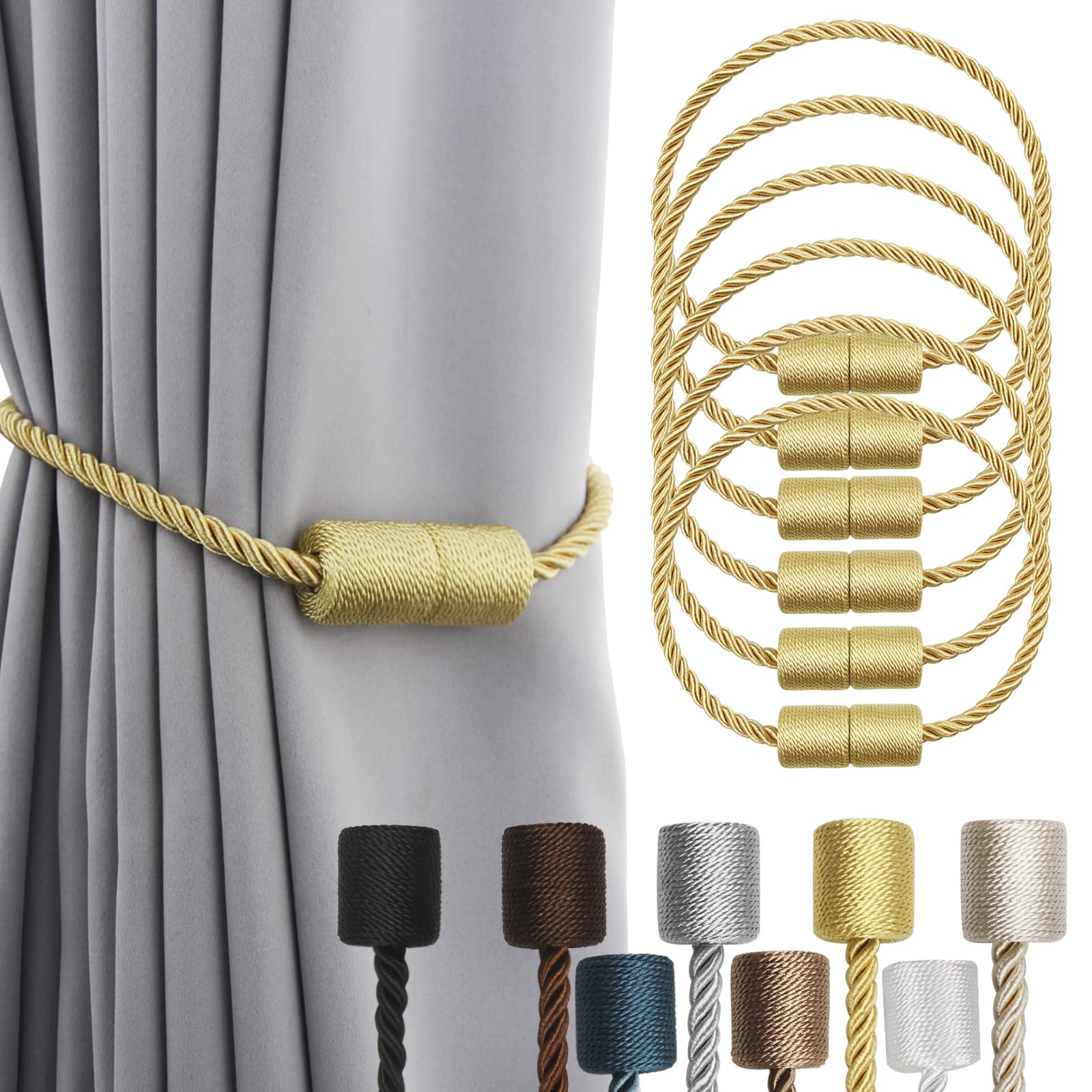 Porlau gold magnetic curtain tiebacks pack-6 closeup with secure hold for drapes