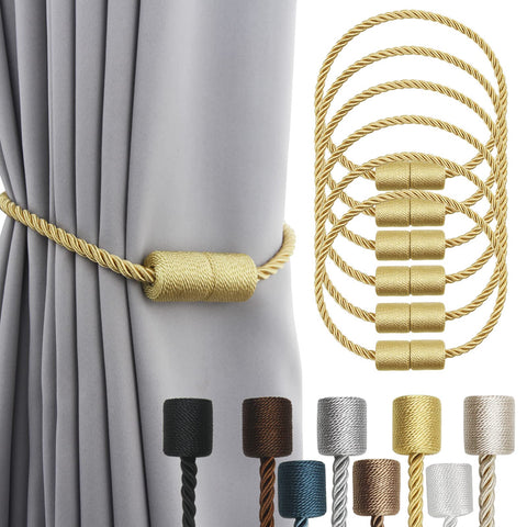 Porlau gold magnetic curtain tiebacks pack-6 closeup with secure hold for drapes