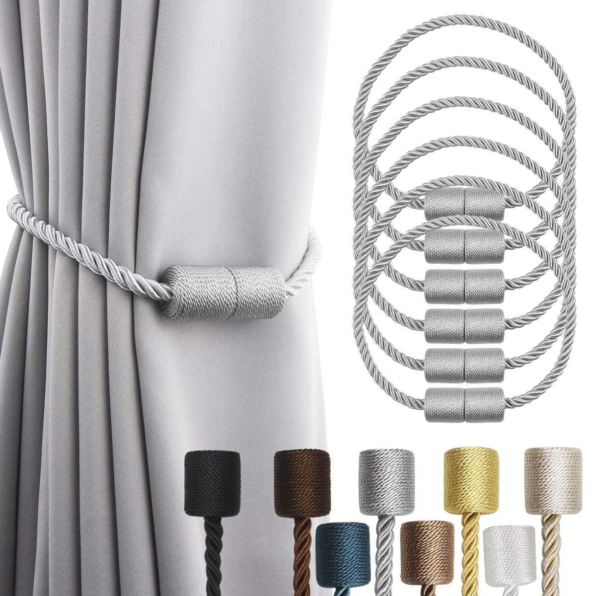Porlau grey magnetic curtain tiebacks secure outdoor drapes with a strong hold