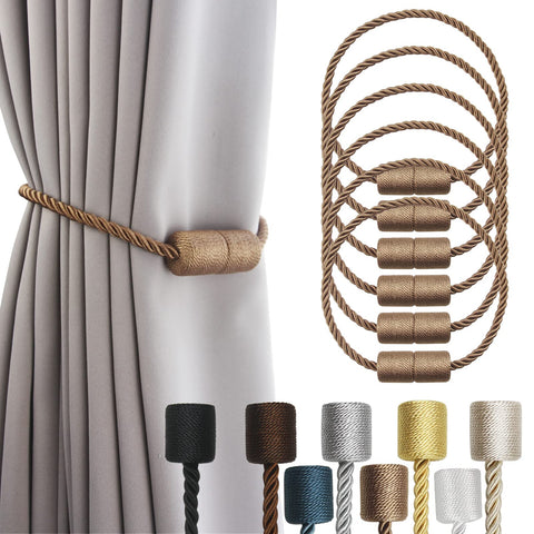 Porlau Khaki magnetic curtain tiebacks six-pack on window drapes for secure, stylish holdbacks