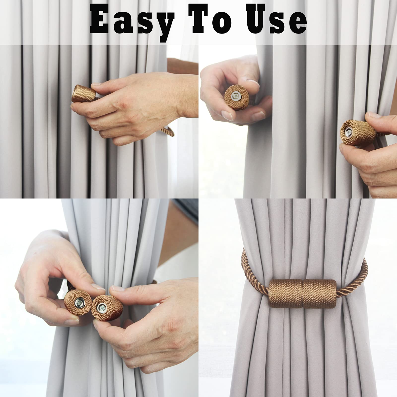 Modern rope-clip design holds drapes securely without fabric damage