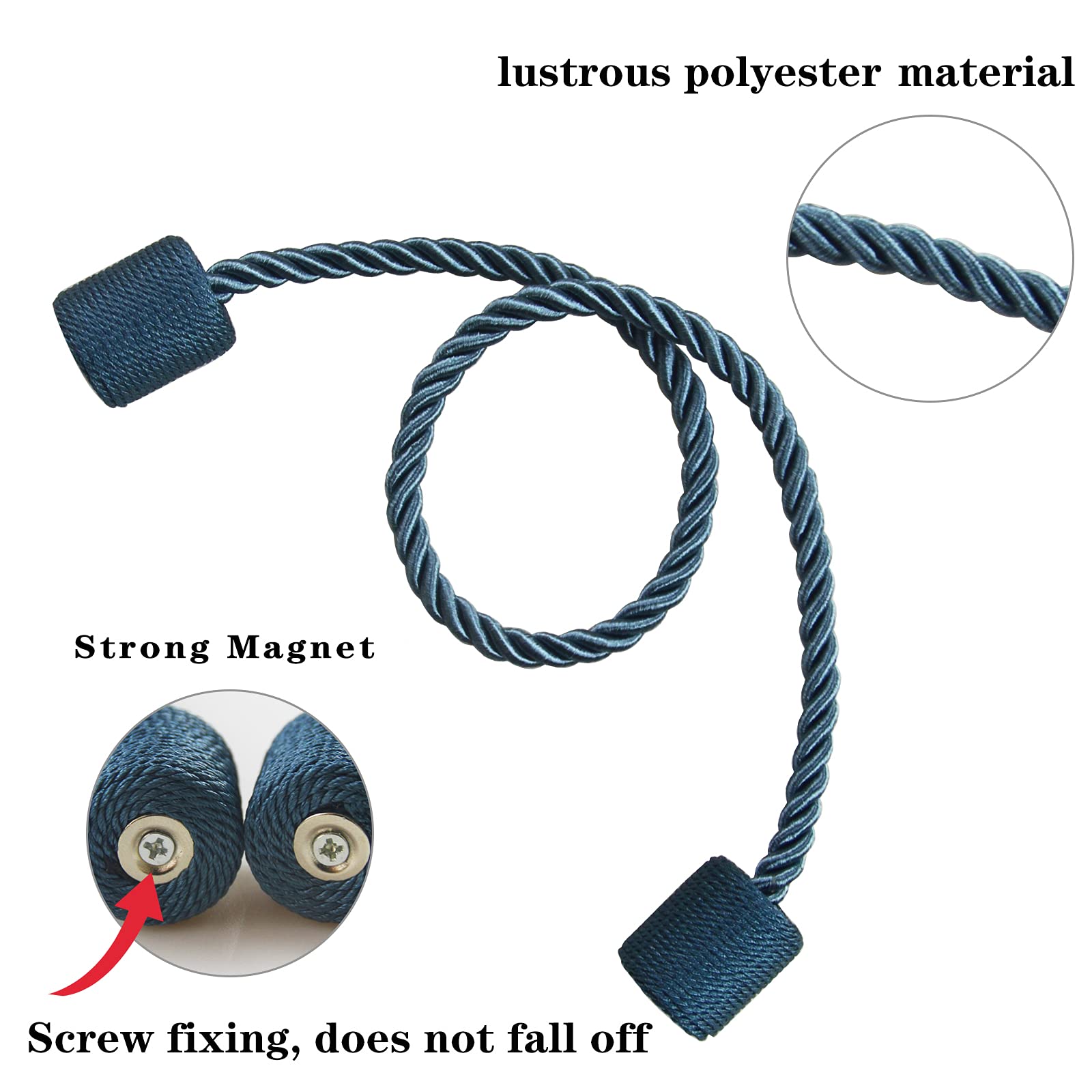 Porlau modern rope tiebacks with magnetic closure simplify clipping and prevent sag