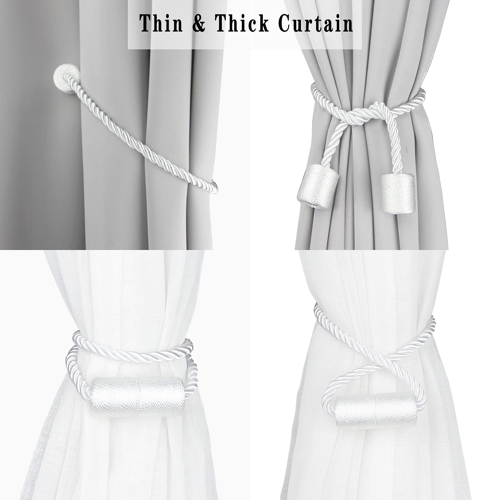 Porlau outdoor-ready white tiebacks secure drapes on patios and balconies.