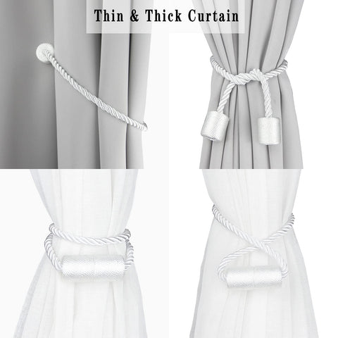 Porlau outdoor-ready white tiebacks secure drapes on patios and balconies.