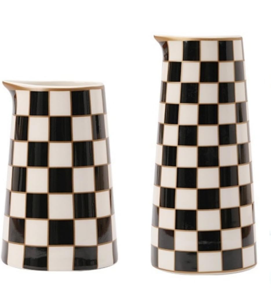 Porlien checker porcelain vase 5ft high enhances living room decor with bold contrast.