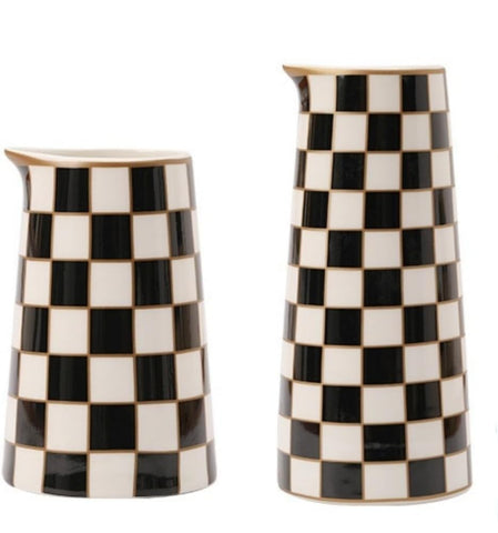 Porlien checker porcelain vase 5ft high enhances living room decor with bold contrast.