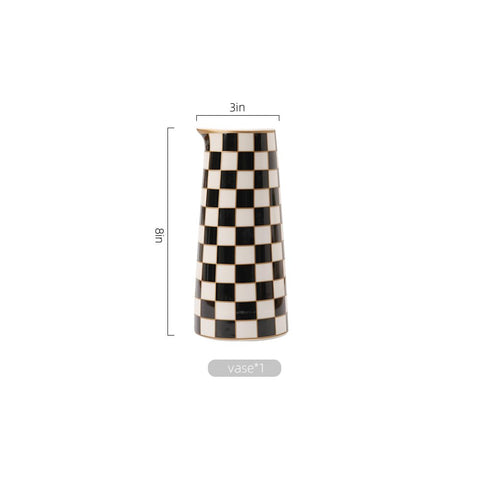 Porlien checker porcelain vase 8ft high adds dramatic focal point.