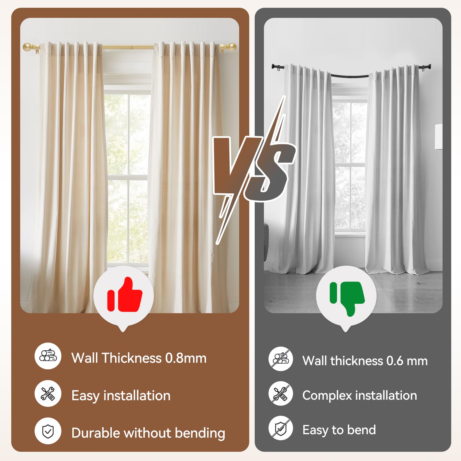 Poskena Gold Curtain Rod two-pack ready for dual-window setups