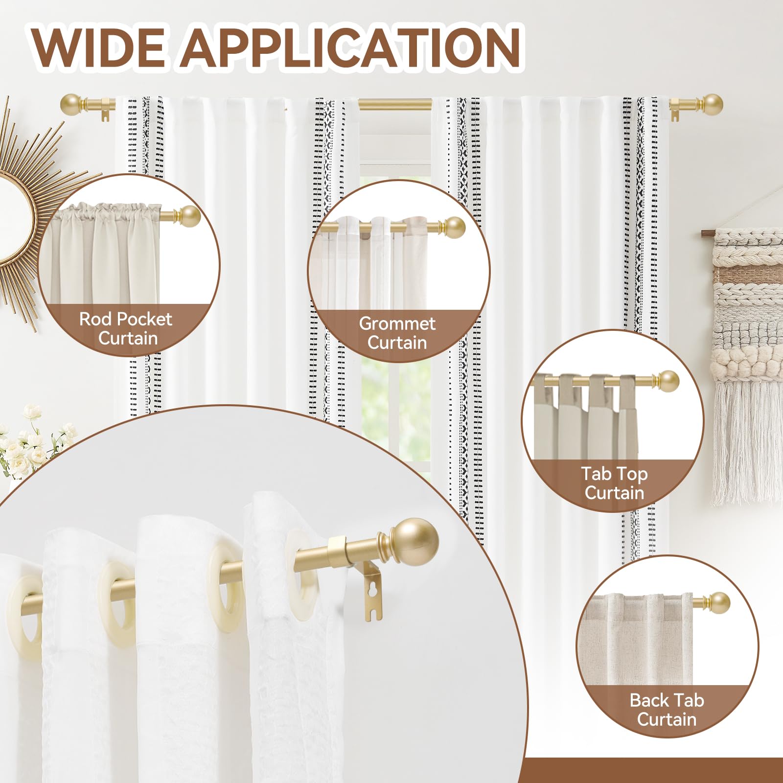 Poskena Gold Curtain Rod mounted in a stylish bedroom