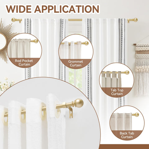 Poskena Gold Curtain Rod mounted in a stylish bedroom