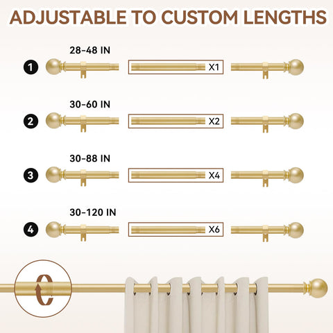 Poskena Gold Curtain Rod installation kit shown for quick setup