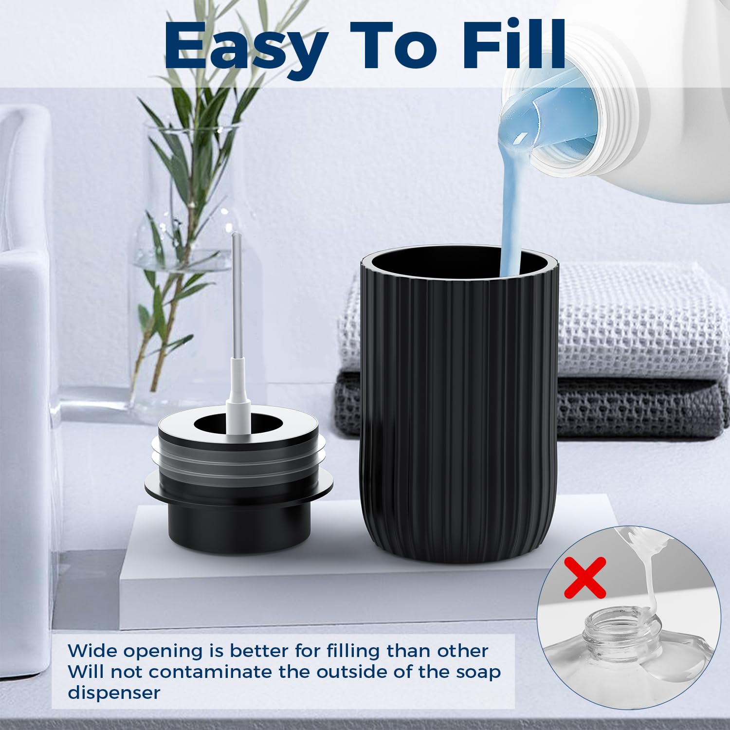 POSOSTO wide-mouth refill-friendly dispenser simplifies filling with foam or diluted soap.