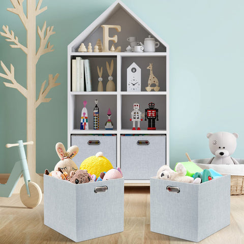 Posprica bin organized near toy shelf reduces clutter