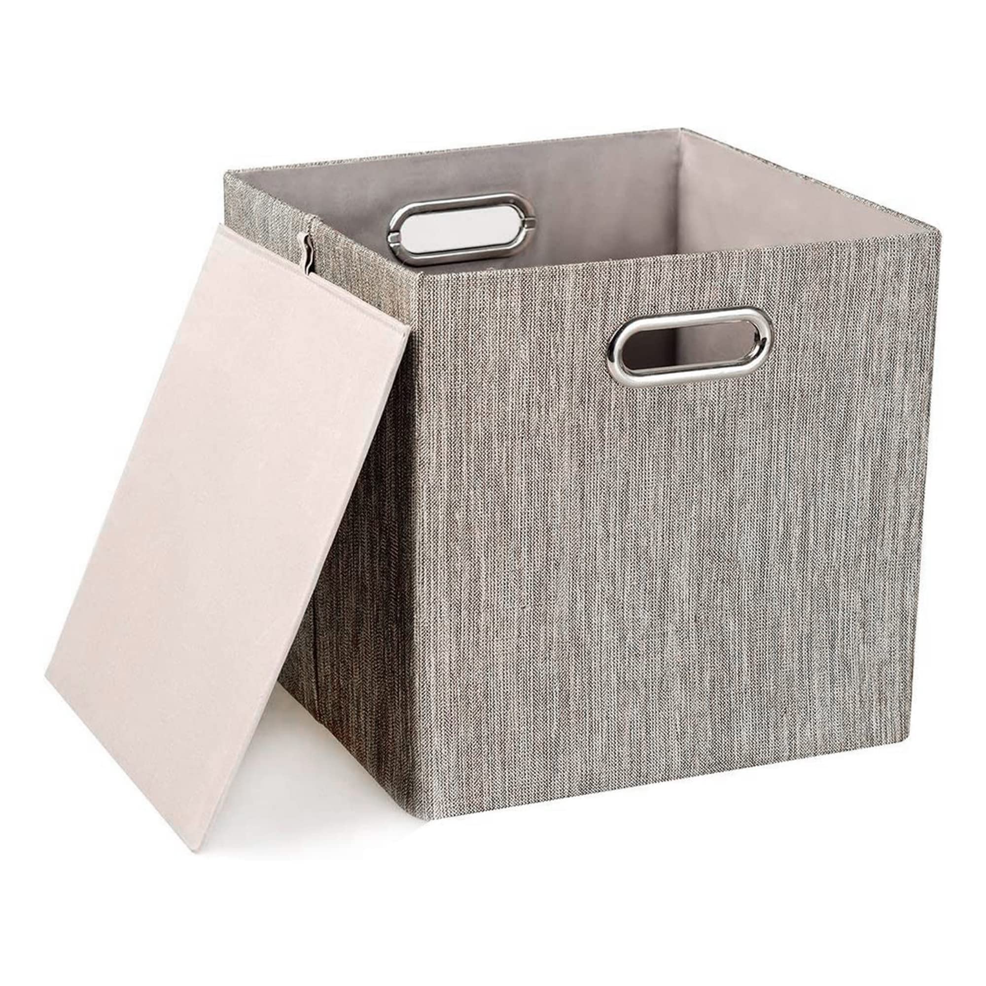 Posprica coffee colored collapsible storage bin for quick clutter control.