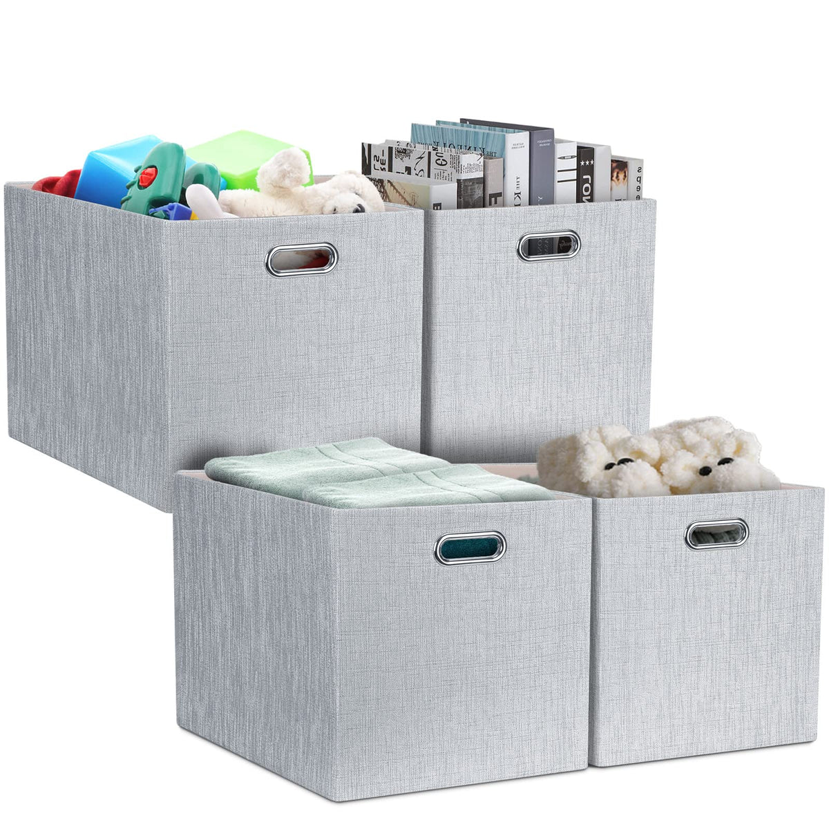Posprica 13x15in collapsible grey bin front view for easy organization