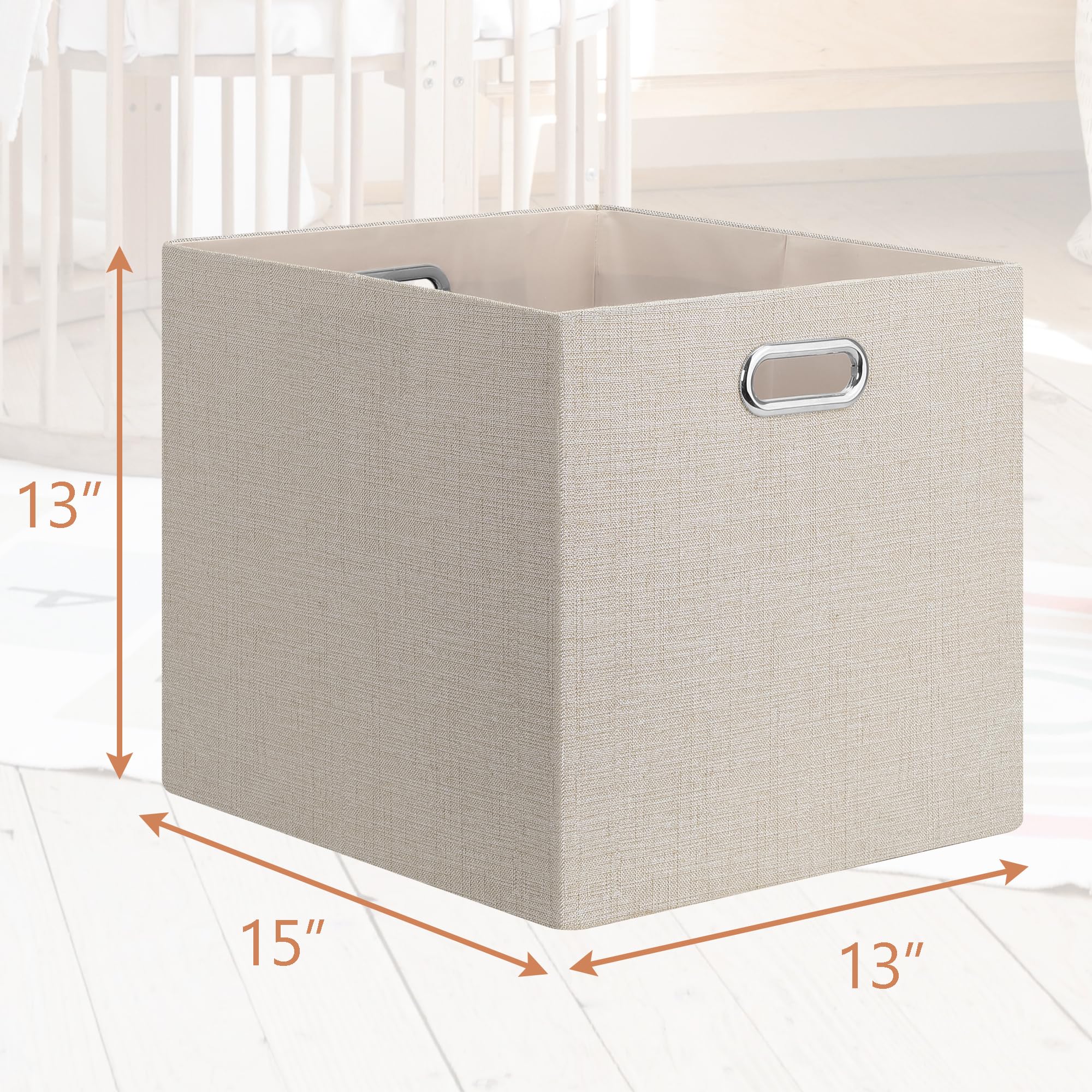 Posprica beige collapsible bin side view showing space-saving design