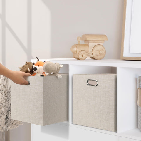 Posprica storage bin placed in an IKEA Kallax cubby for tidy storage