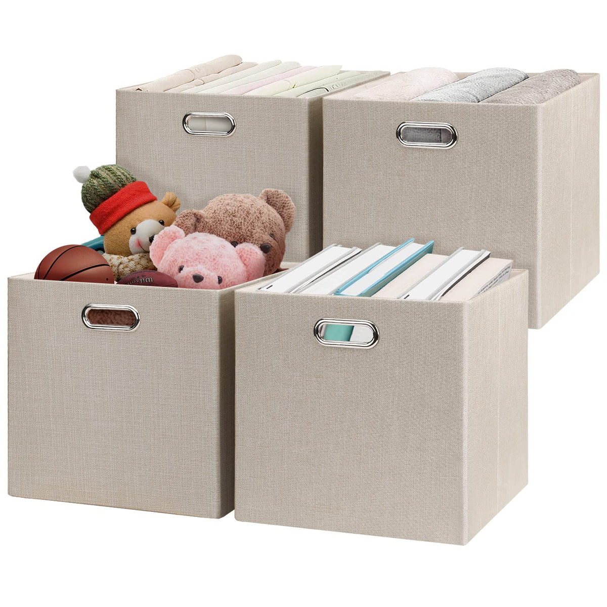 Posprica beige storage cube basket showing foldable 13x13 design for versatile closet organization.
