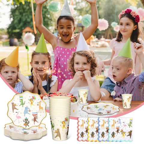 Potchen Animal Parade border colors add cohesive accents to your table decor.