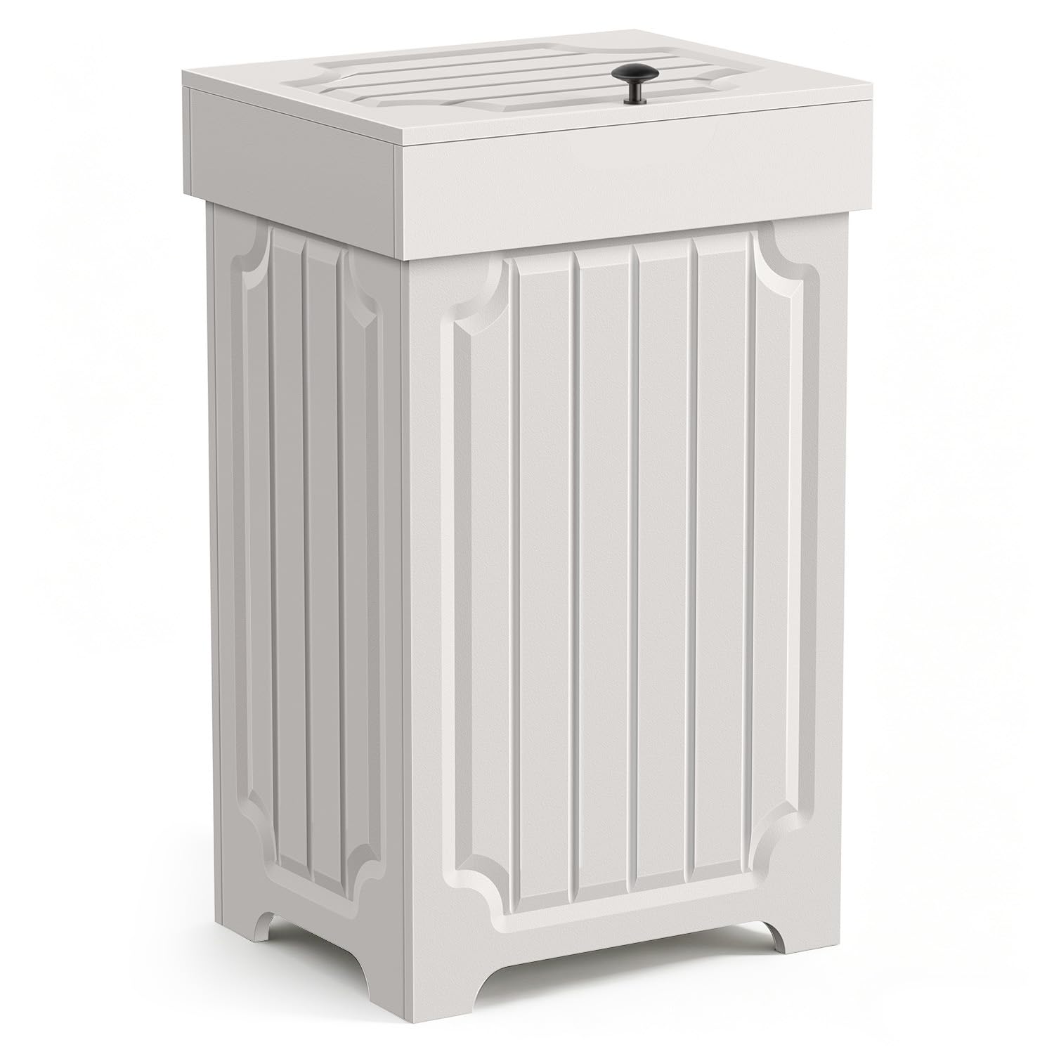 Povrgive Wood Trash Can Cabinet front view with hidden 13-gallon capacity.