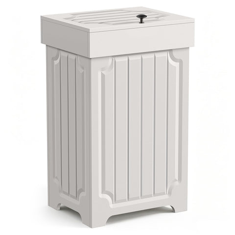 Povrgive Wood Trash Can Cabinet front view with hidden 13-gallon capacity.