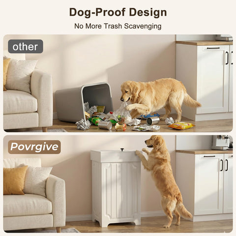 Povrgive cabinet interior with bag ring keeps liners taut.