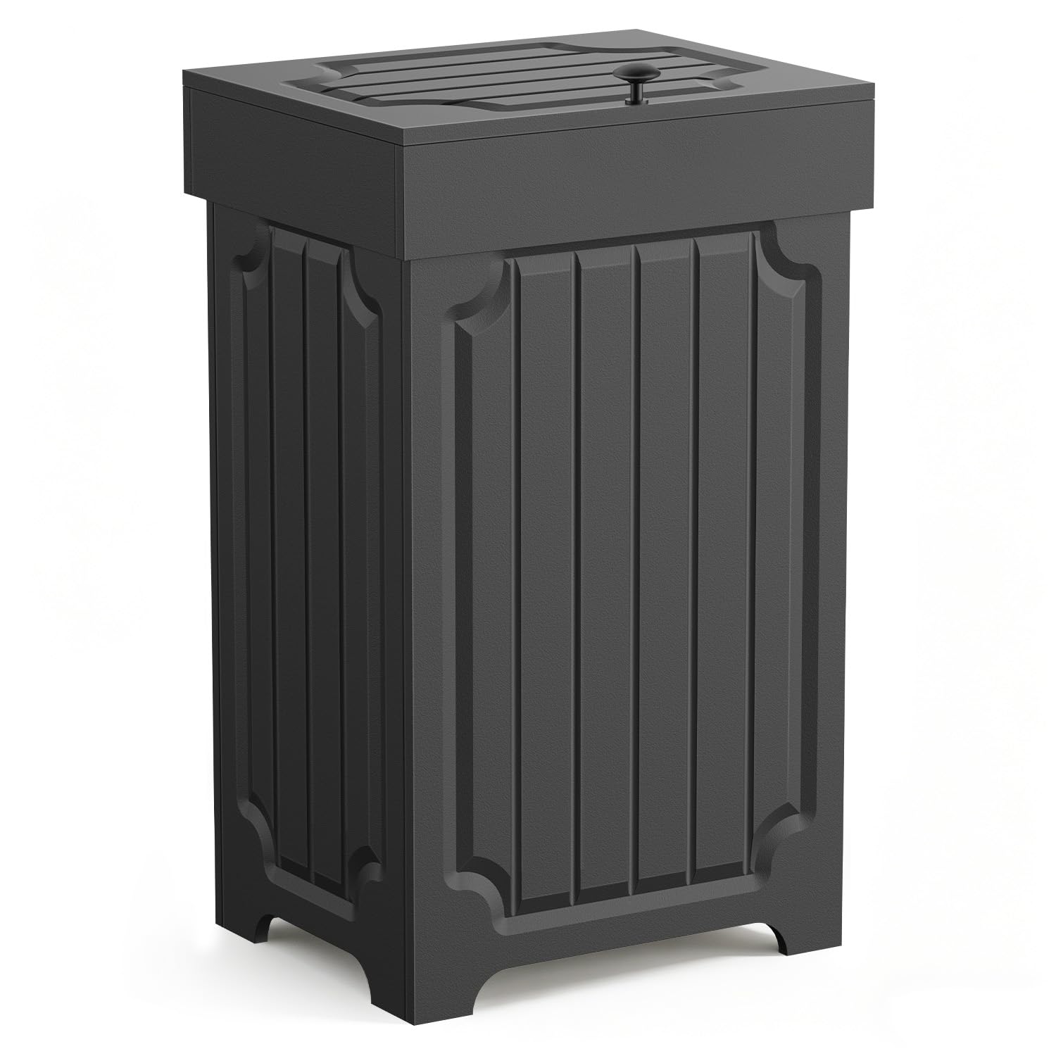 Povrgive Wood Trash Can Cabinet front view shows discreet, clutter-free storage.