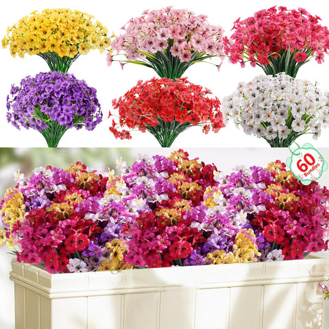 Powbrace outdoor artificial flowers on porch with silk petals and lasting color