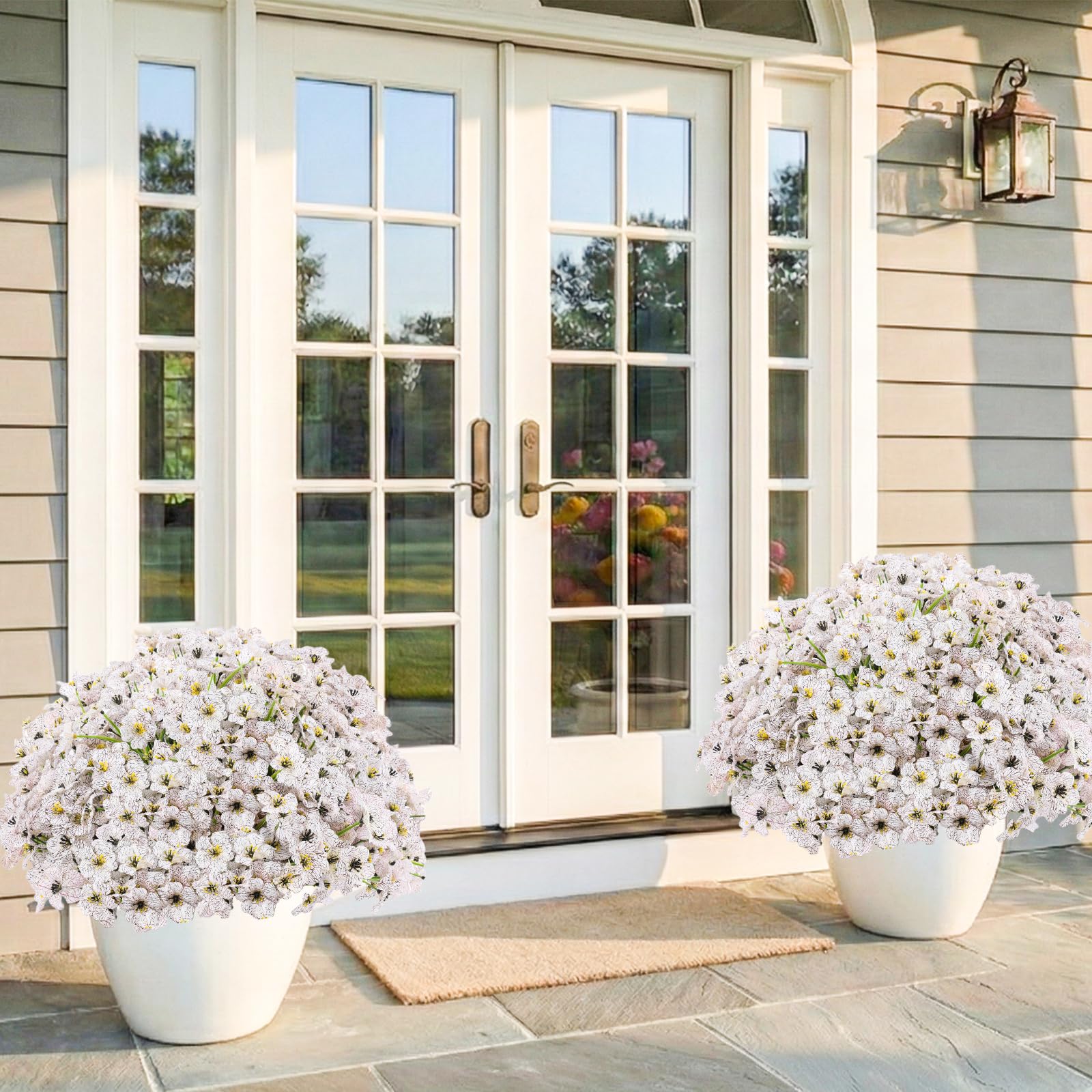 Powbrace outdoor-artificial-flowers-7, 7.5-inch wide blooms enhance window boxes.