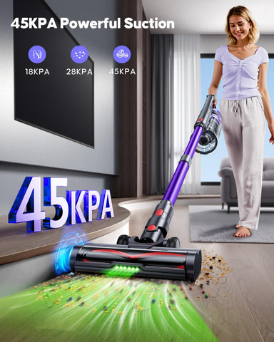 Powerffy Knight 10 cordless vacuum in Eco mode delivers extended runtime for large areas.
