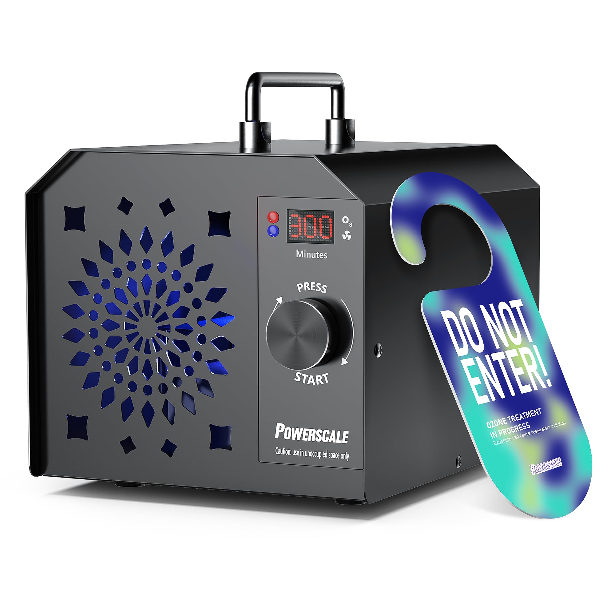 PowerScale ozone generator front view showing high-output odor elimination for homes, cars, and offices.