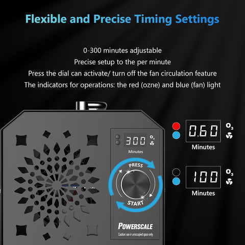 PowerScale ozone generator with smart display enabling precise timer control for odor management.