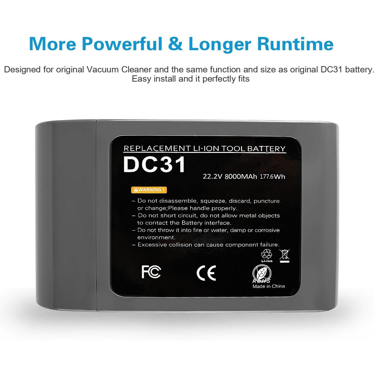 Compatible with the original Dyson charger and docking station for easy replacement.