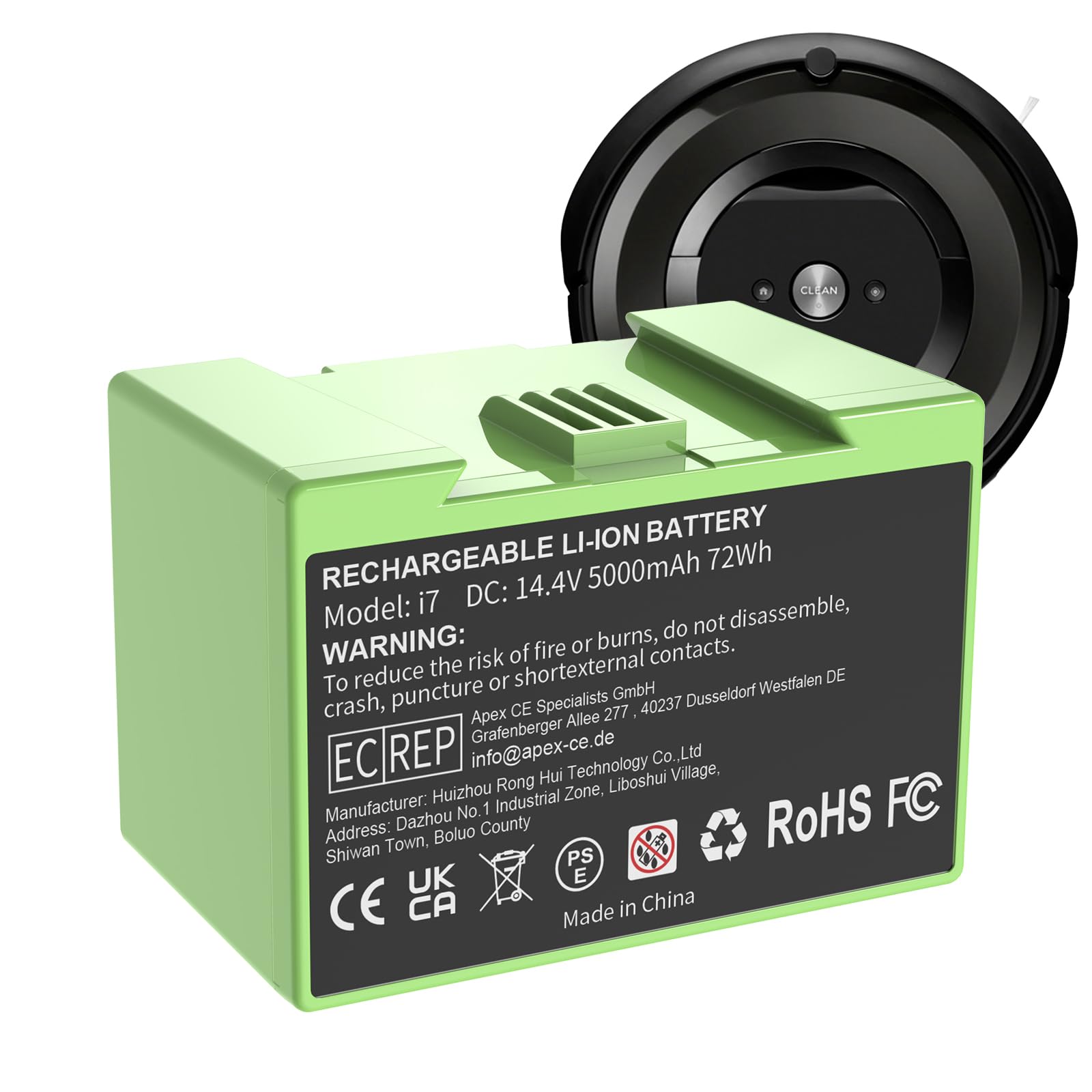 Powtree Roomba battery 14.4V 5000mAh for longer cleaning sessions