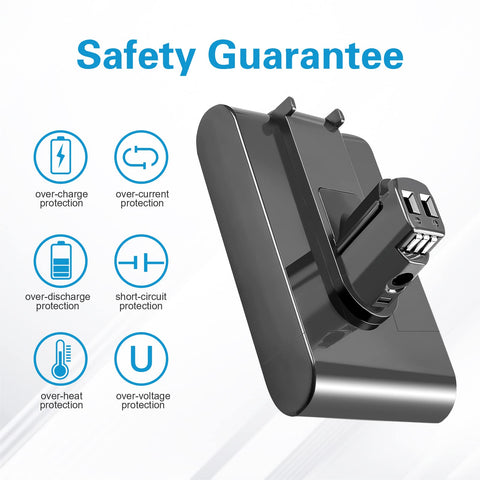 Battery with overload, over-current, short circuit, and temperature protections.